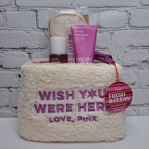 VICTORIA'S SECRET 'PINK' FRESH & CLEAN' 4-PIECE WRISTLET BAG GIFT SET FLEECY